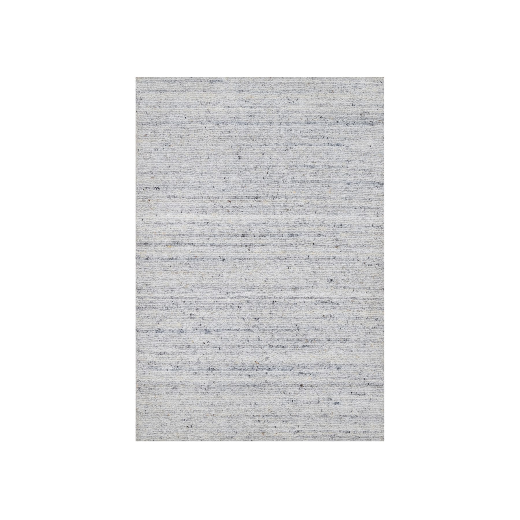 2'x3' Frost White, Plain Modern Striae Design, Hand Loomed, Soft Pile, Natural Wool, Mat, Oriental Rug 